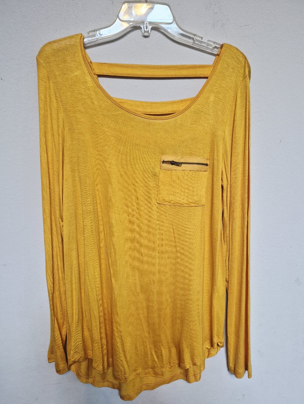 SPLASH Women's Mustard Long-Sleeve Scoop Neck Pocket Top Size XL